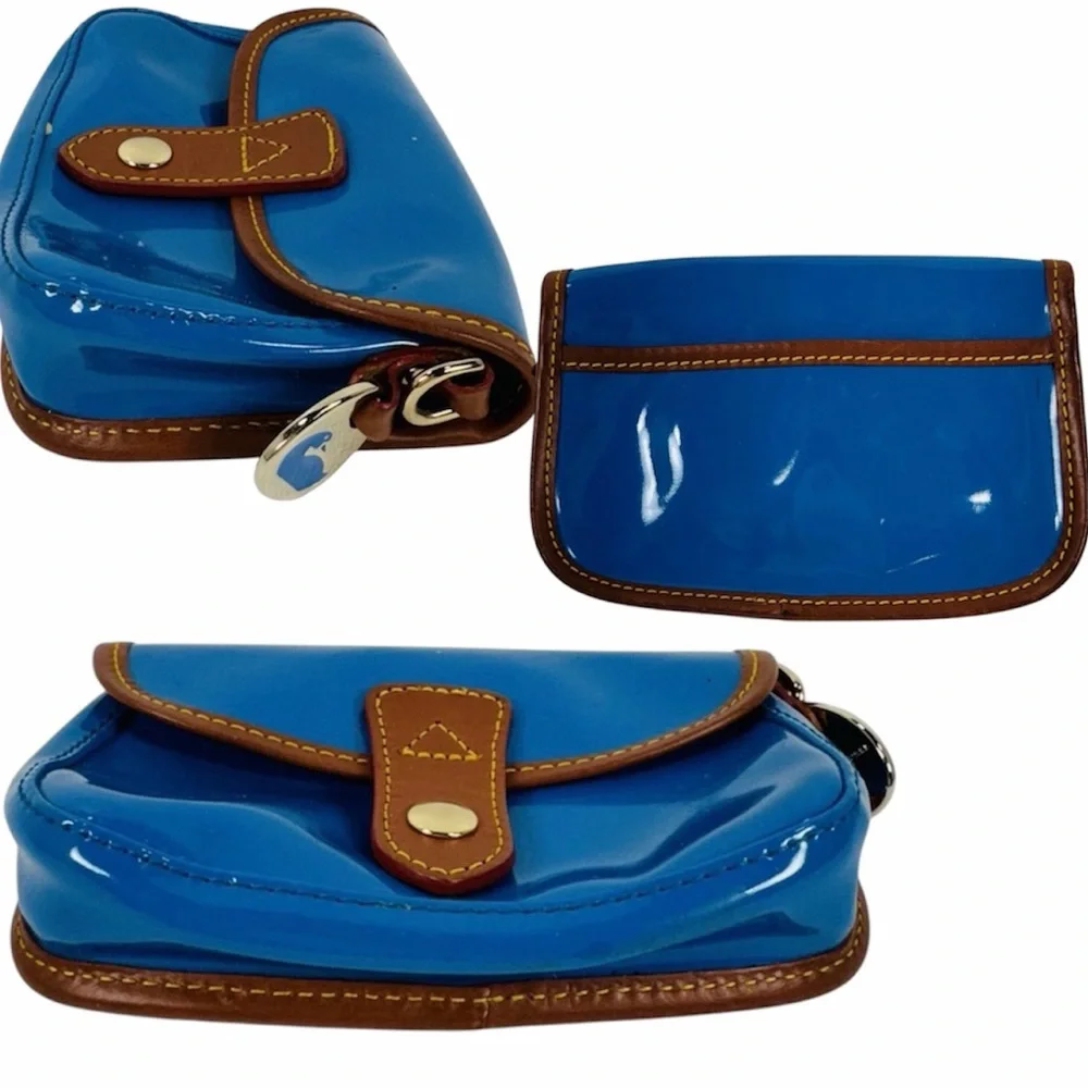 Dooney & Bourke Patent Leather Clutch in Bright Blue with Brown Trim - Picture 2 of 10